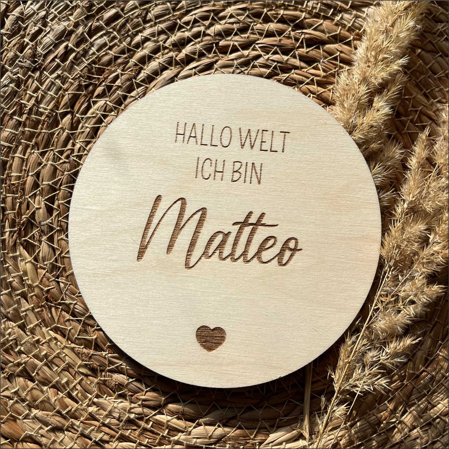 Holzschild Hallo Welt | Name graviert