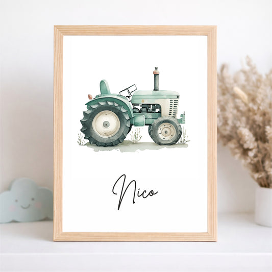 Kinderposter Traktor grün