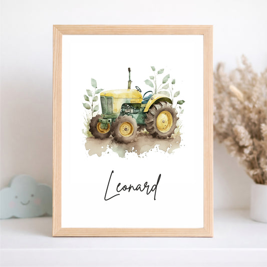 Kinderposter Traktor gelb